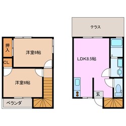 津駅 徒歩14分 1階の物件間取画像